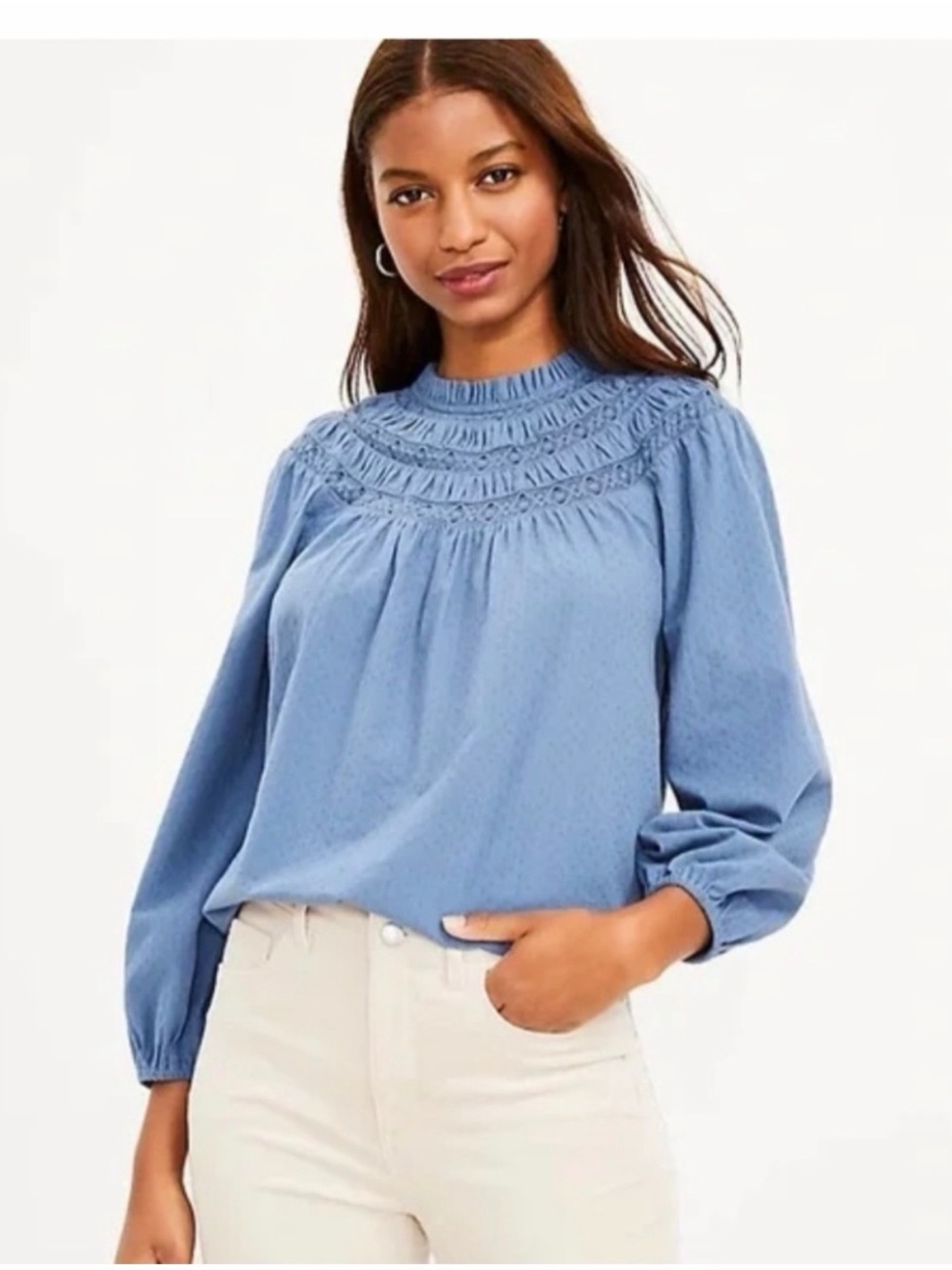 Loft smocked neck top